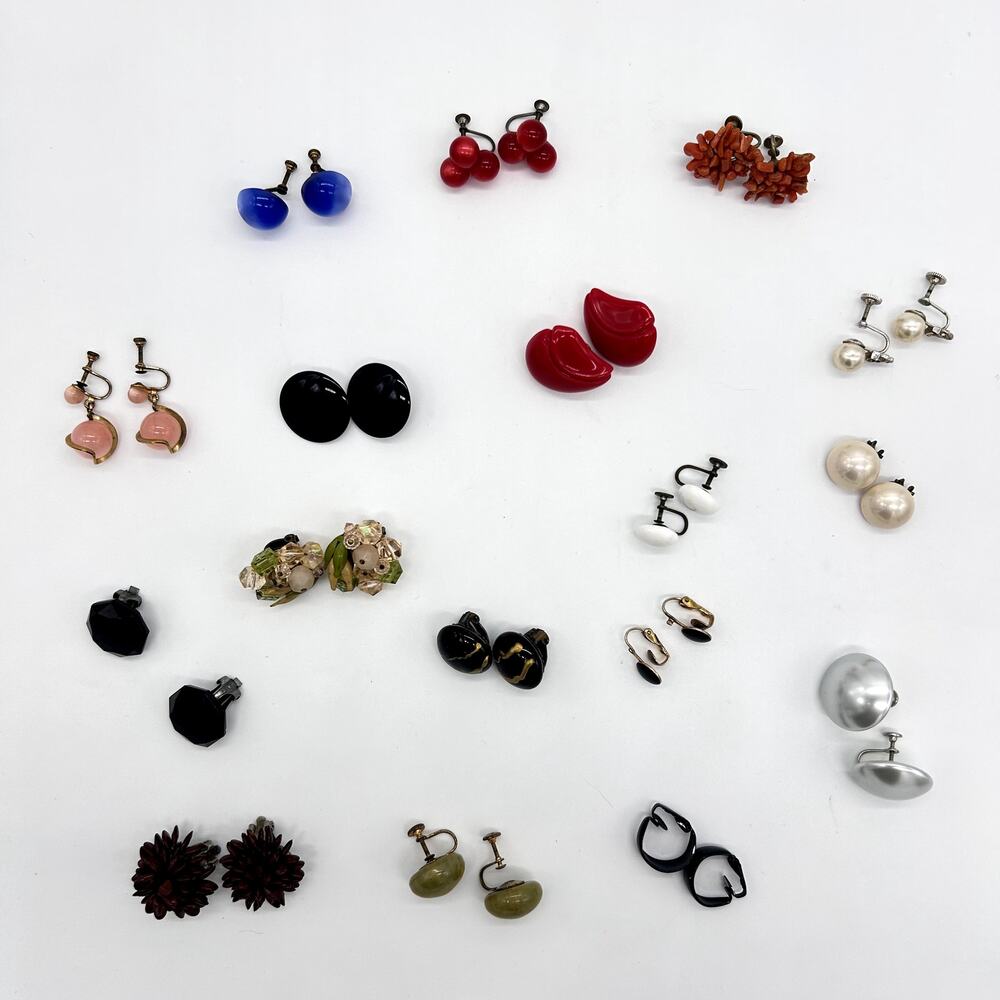 Vintage Clip On & Screw Back Earring Lot Plastic Costume Jewelry Colorful
